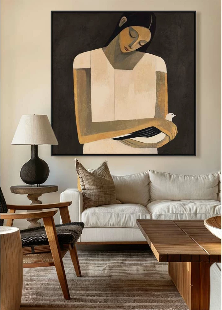 Dekorativna slika SERENITY B s okvirjem, platno, bež-rjava, 100x100x4 cm