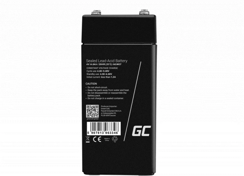 Industrijska baterija Green Cell AGM37, 4000 mAh, 4 V, črna
