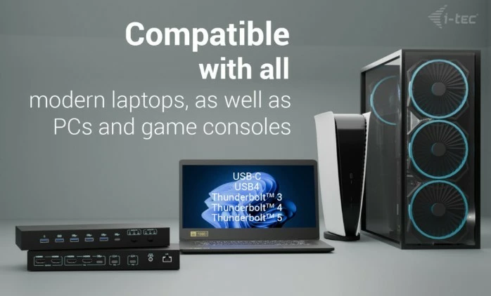 KVM docking postaja USB-C PRO, i-tec C31KVMDOCKPDPRO, 3 gostitelji, 2 video izhoda, Power Delivery do 92W, črna