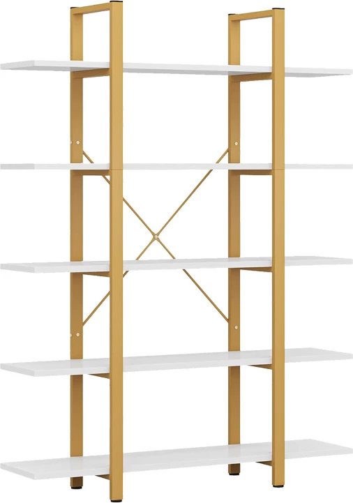 Raft za knjige Esthon, bel marmorčen zaključek, zlata kovina, 120x28x180 cm