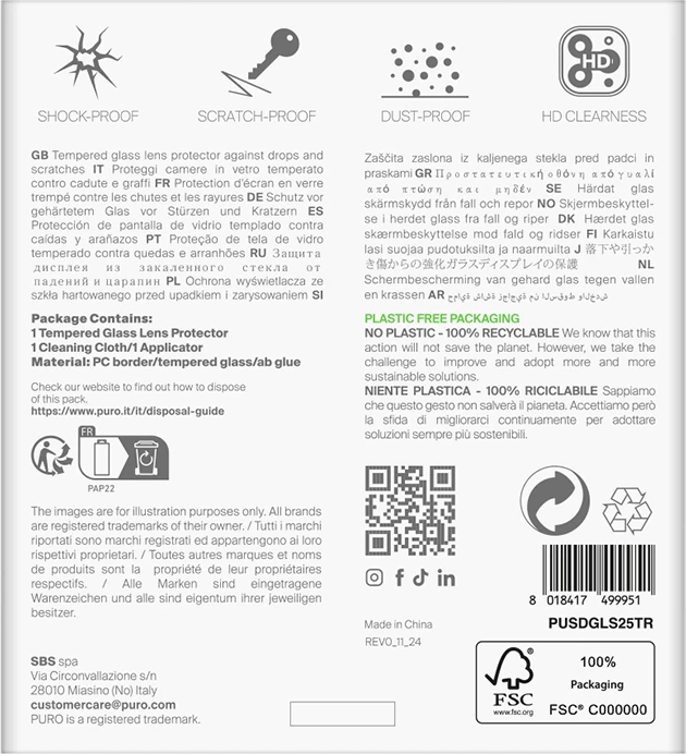 Kaljeno steklo za kamero, Puro Single Camera Lens, Samsung Galaxy S25