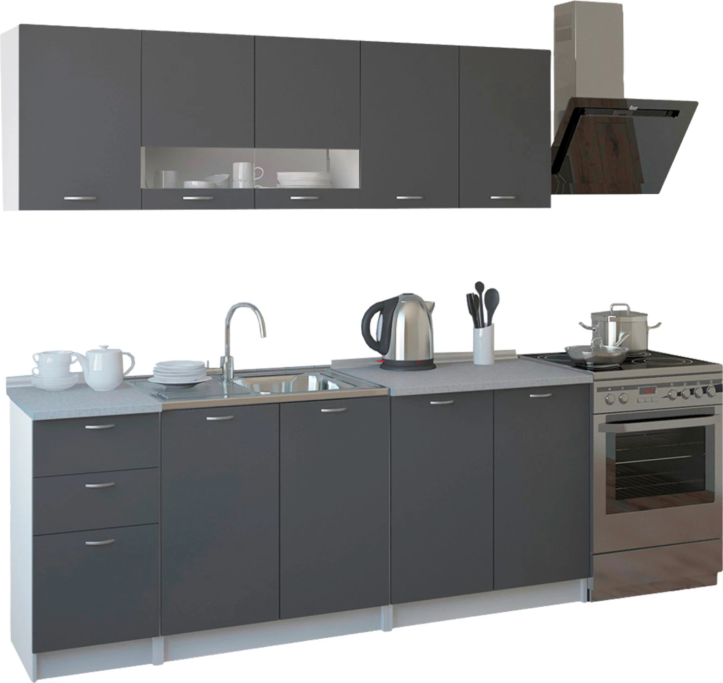 Kuhinjska sestava Bentlee FH2443.10 siva melamin z belo delovno površino 200x46-29,2 cm