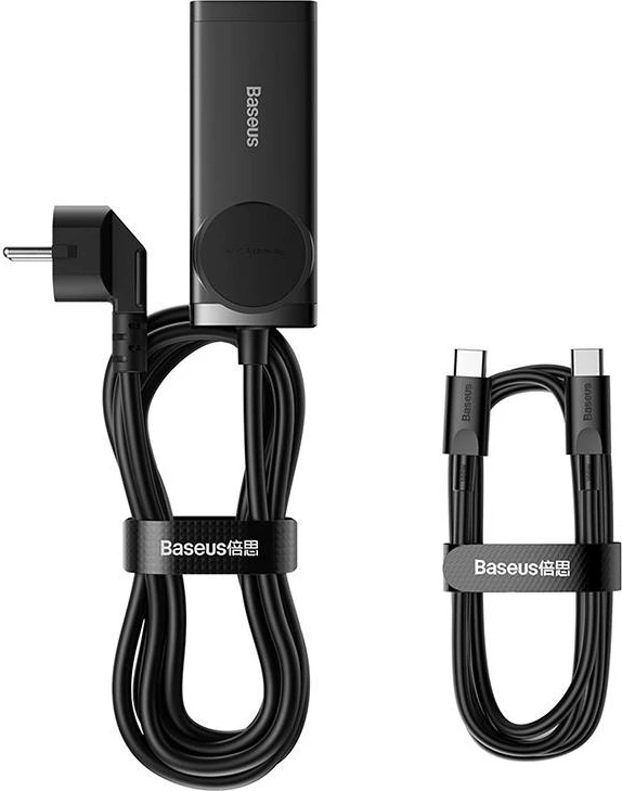 Polnilnik Baseus GaN3 Pro, 100 W, 2x USB-C + 2x USB-A, AC vtič, črn