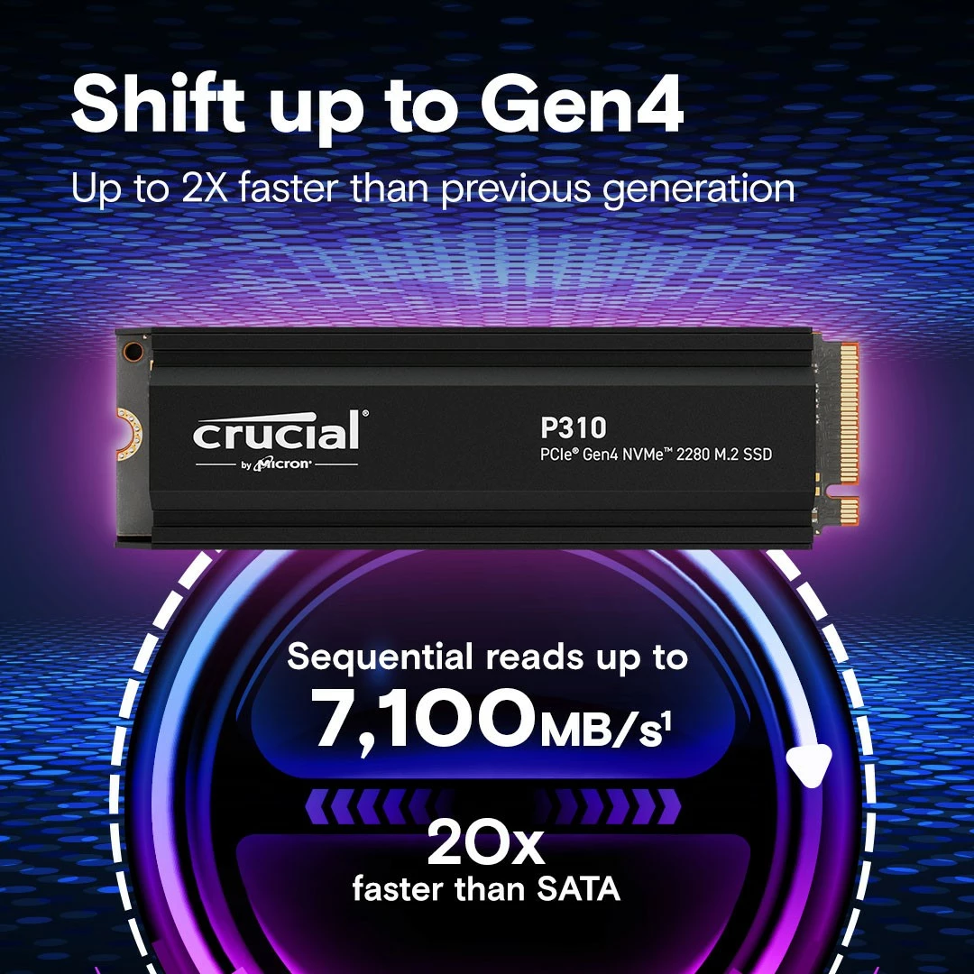 Notranji SSD Crucial P310, 2TB, M.2 NVMe PCIe 4.0, z radiatorjem