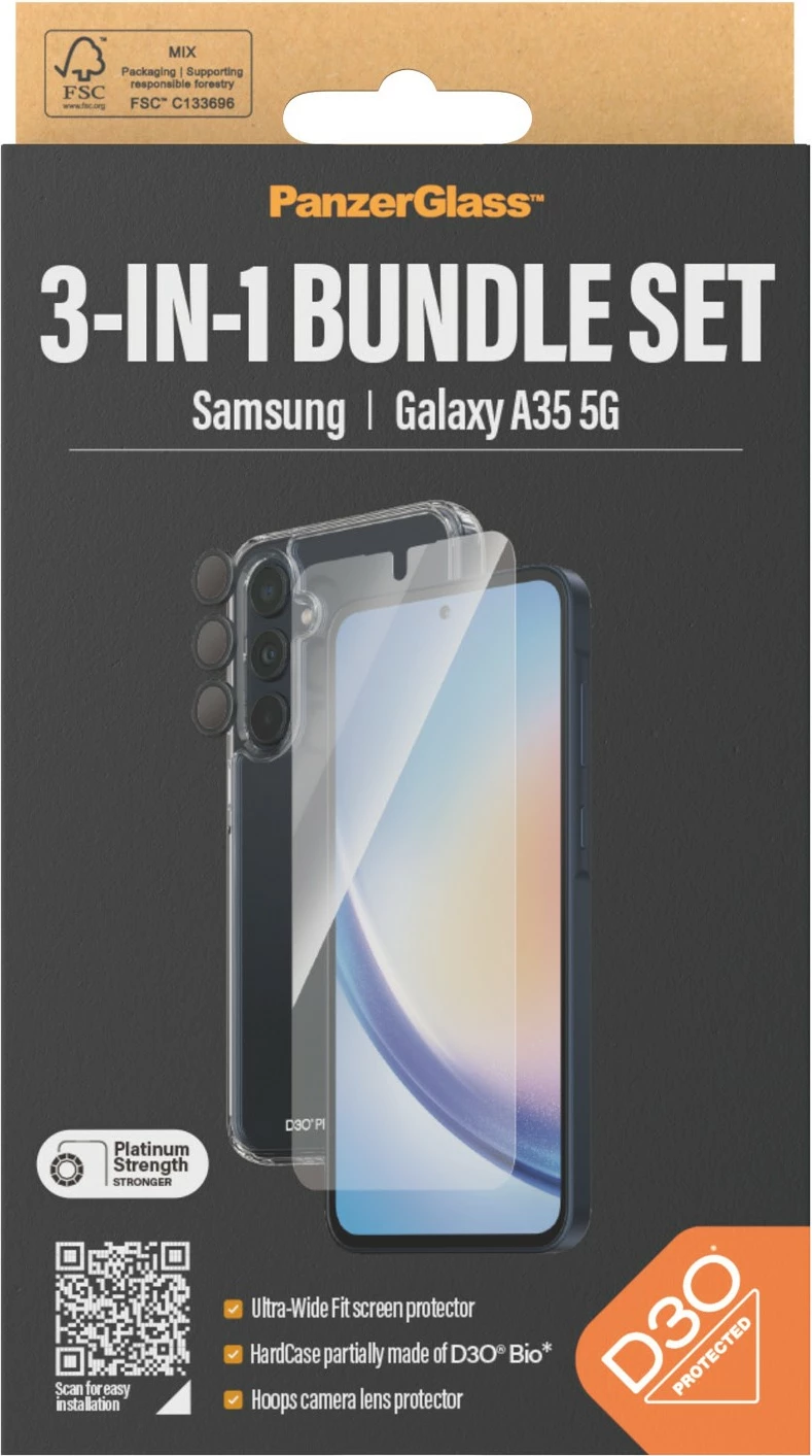 Prozoren komplet zaščite 3-v-1 za Samsung Galaxy A35 5G, PanzerGlass