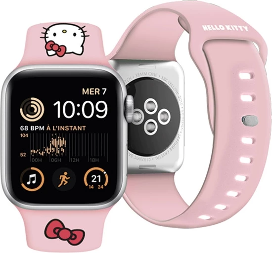 Silikonski pašček Hello Kitty za Apple Watch, 38/40/41 mm, roza