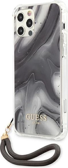 Ovitek Marble Collection za iPhone 12 Pro Max 6,7", Guess GUHCP12LKSMAGR, siva z vrvico