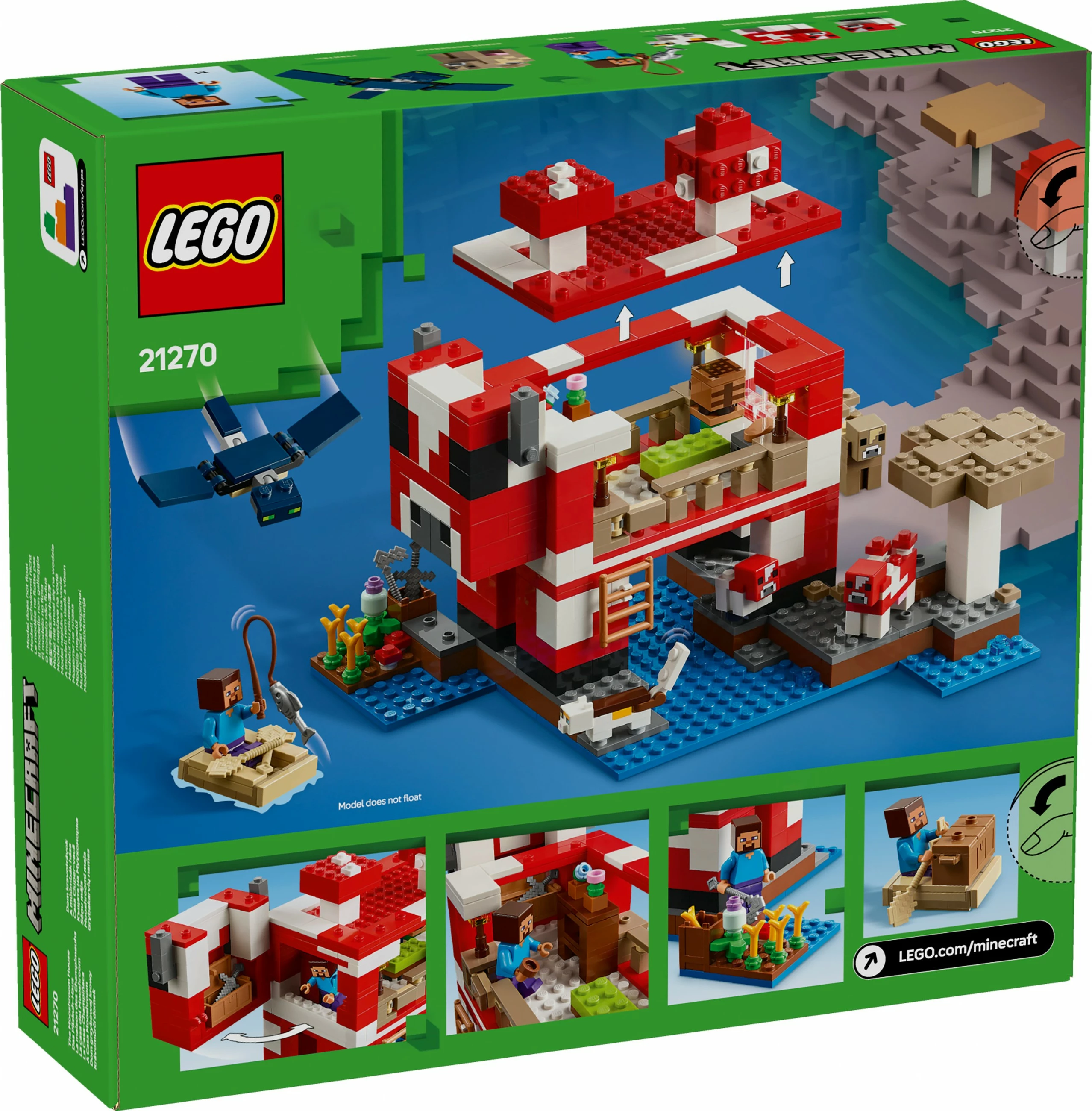 Set za gradnjo LEGO Minecraft 21270 Das Pilzkuh-Haus, 500 kosov, večbarvno