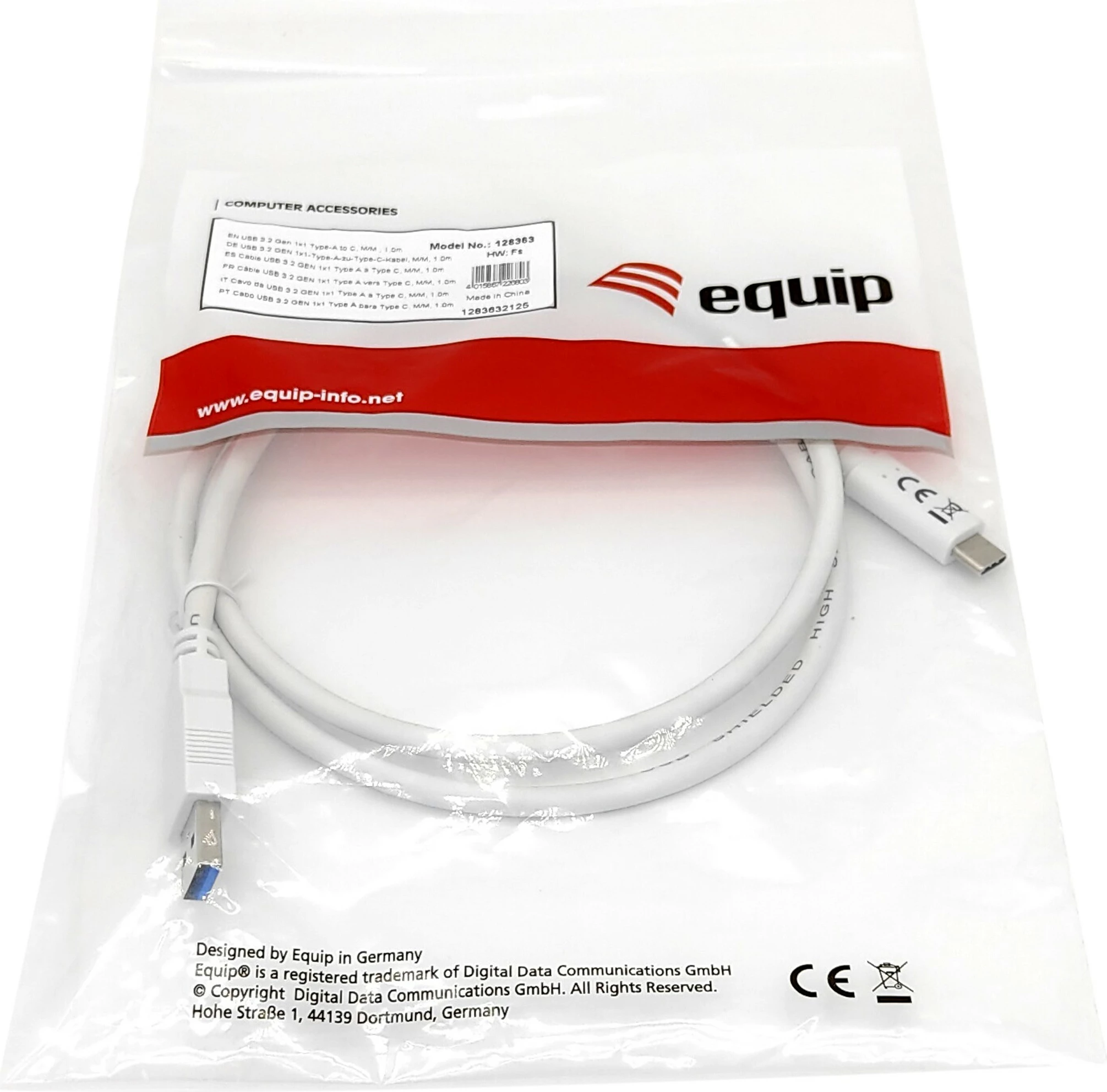 USB kabl Type-C na A, USB 3.2 Gen 1, 1 m, bel — Equip