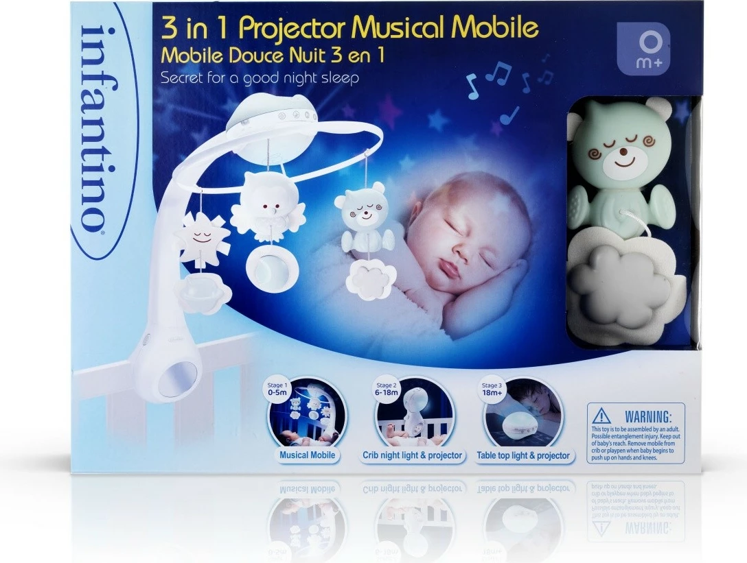 Muzikalni karusel 3-v-1, projektor in nočna lučka B-kids Infantino, zeleno/bela