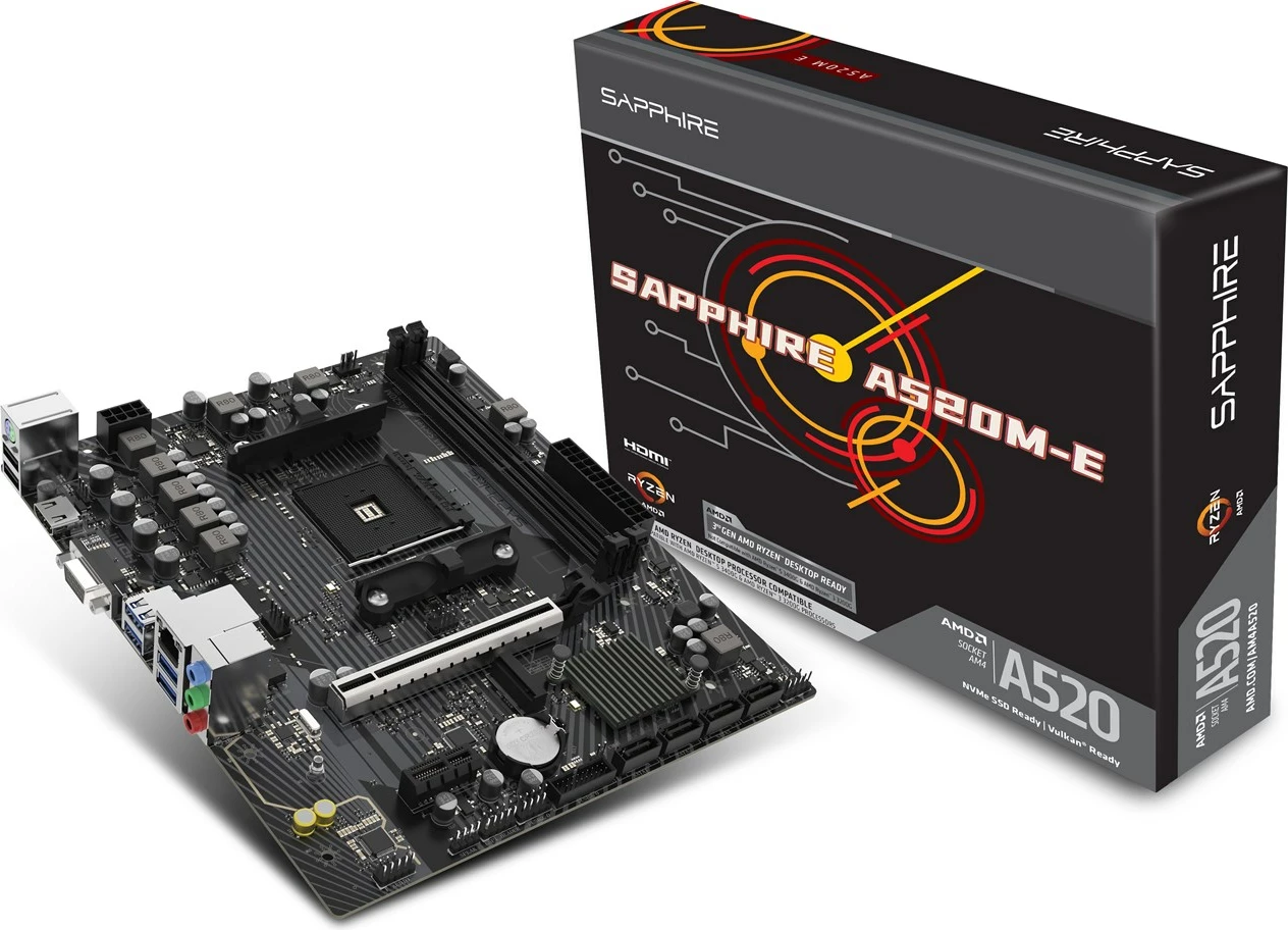 Matična plošča Sapphire A520M-E, Socket AM4, micro ATX, črna