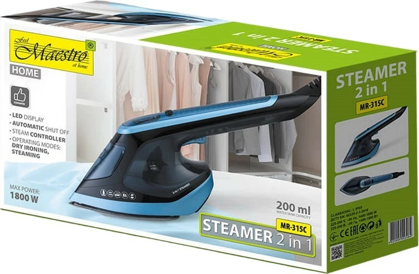 Parni likalnik in parni aparat Feel-Maestro MR-315C, 1800 W, črno/moder