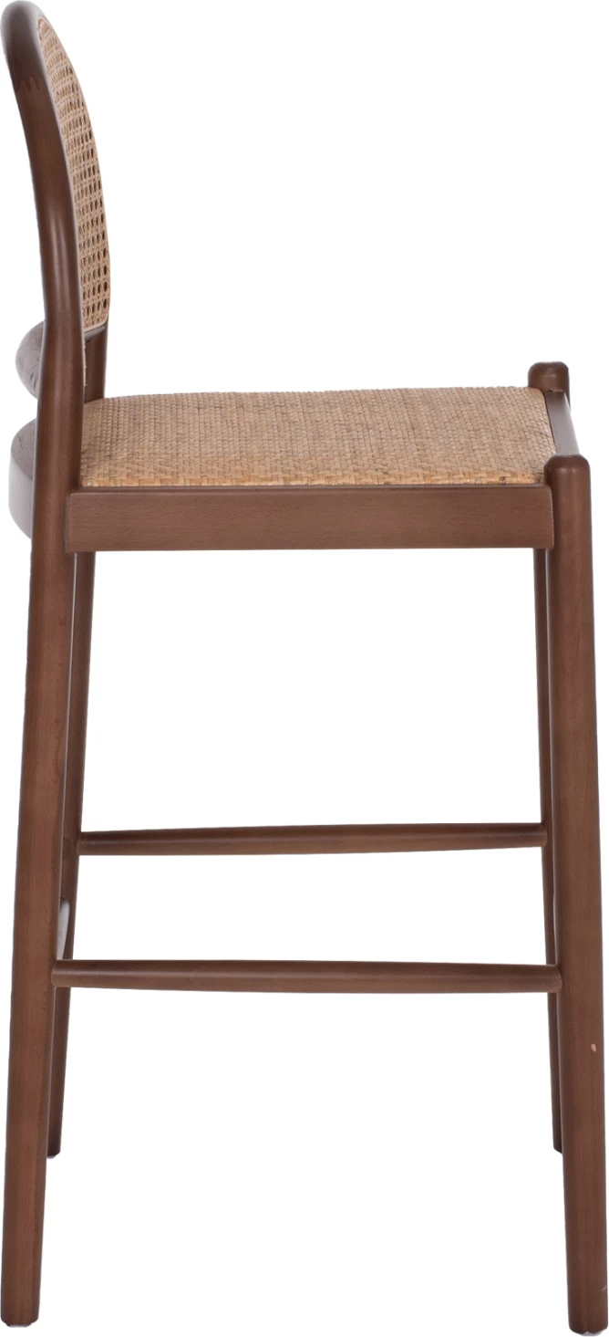 Barski stol iz bukovega lesa v barvi oreha in ratana, bež, polkrožno naslonjalo 46Χ48Χ94Hcm.FH9408.04