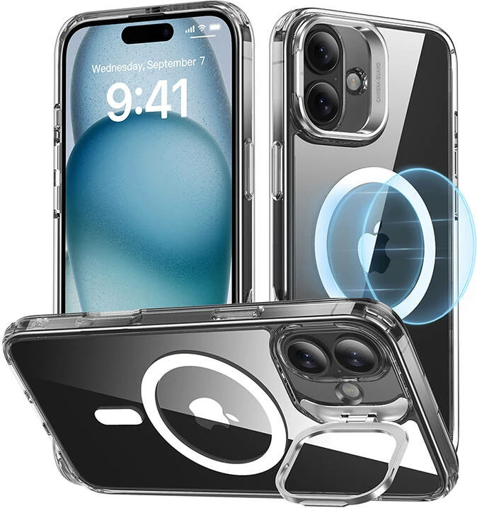 Prozoren ovitek ESR Classic Hybrid HaloLock s stojalom za iPhone 16 Plus