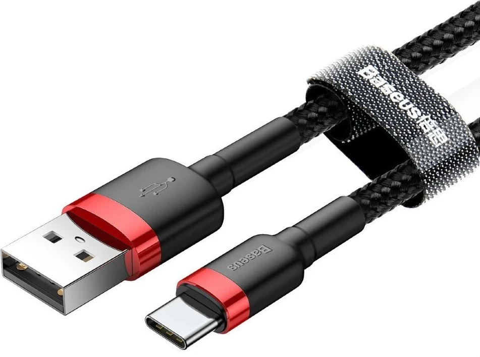 USB kabel, 2 m, USB A na USB C, črn in rdeč Baseus Cafule
