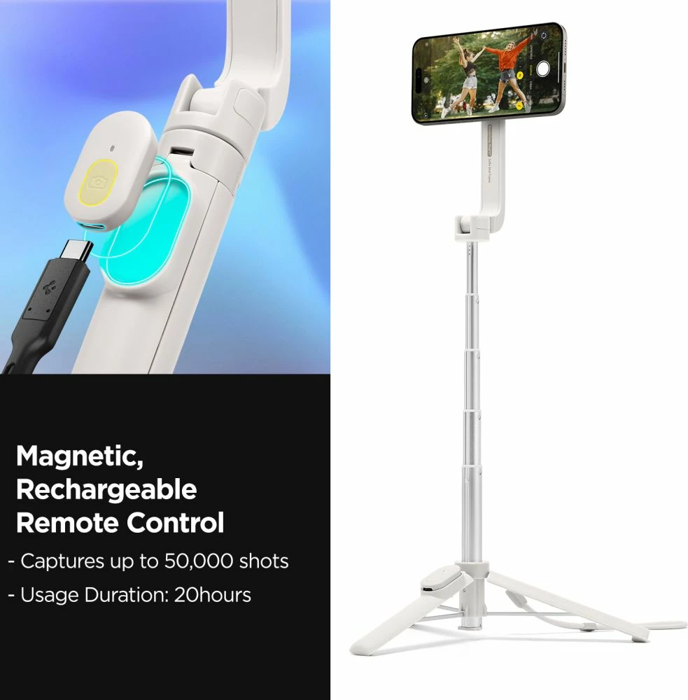 Selfie palica s trinožnikom, MagSafe, Bluetooth, bež, Spigen S571W