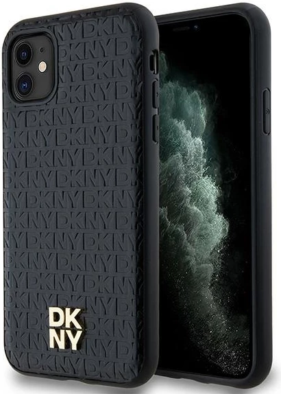 Ovitek DKNY z monogramom iz usnja, kovinski logotip, MagSafe za iPhone 11/XR, črn
