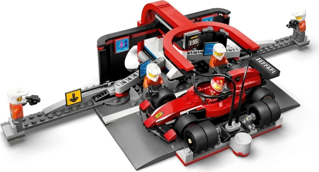 Set za dirke LEGO City, Pit Stop & ekipa za postanek z dirkalnikom Ferrari, rdeč – 60443