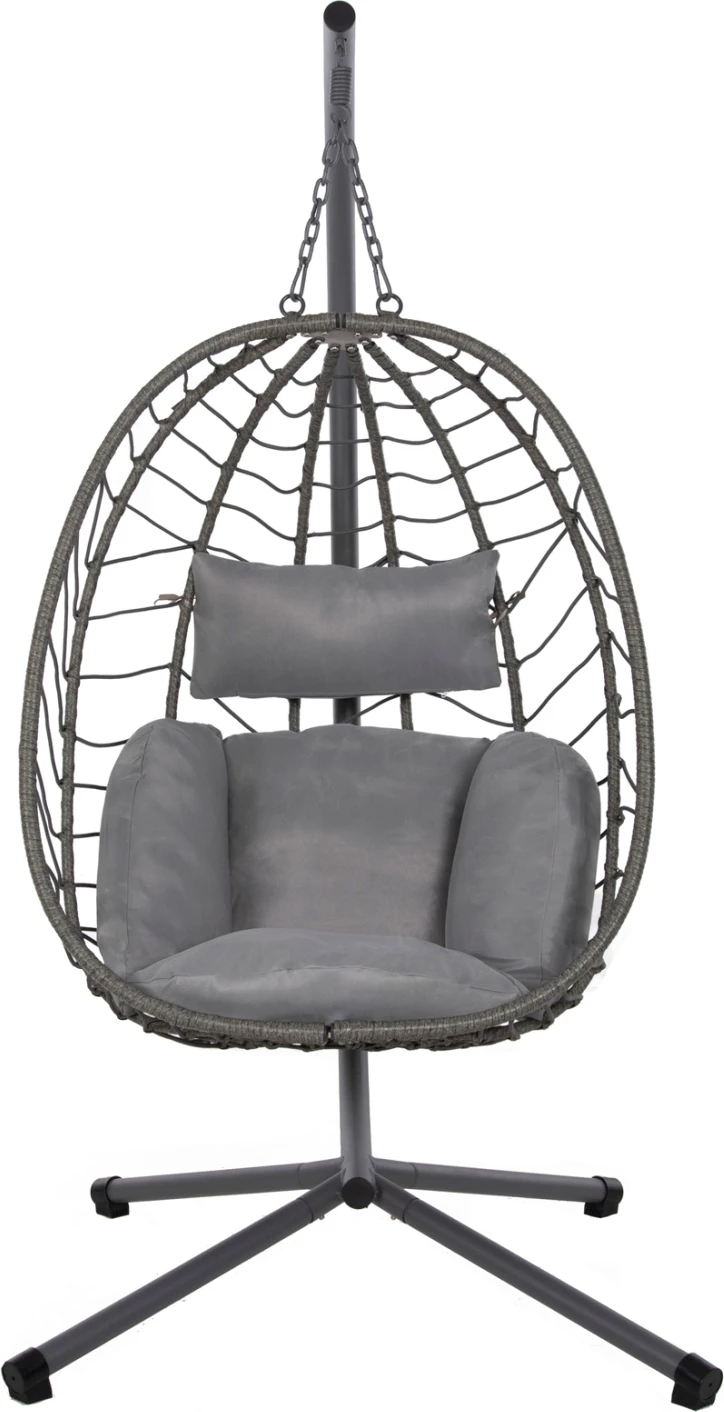 Viseče gnezdo MILLIE FH5997.10 kovinska osnova-sintetični ratan in blazine v sivi barvi 90x75x190Hcm