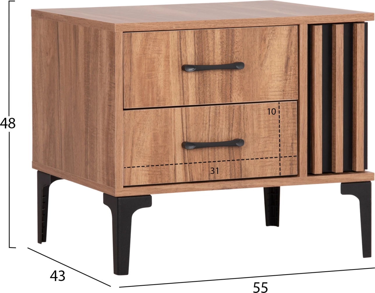 Nočna omarica serije HARRY FH2487.01 melamin v naravni barvi lesa-črna 55x43x48Hcm