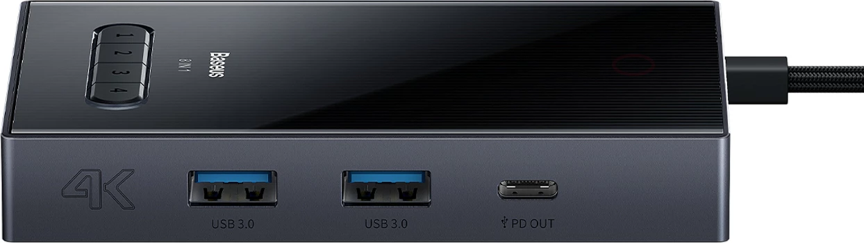 Računalniško ohišje 8-v-1 USB-C hub Baseus PioneerJoy, HDMI 4K@60Hz, DisplayPort 8K@30Hz, VGA, 2x USB-A 3.0, 2x USB-C, siv