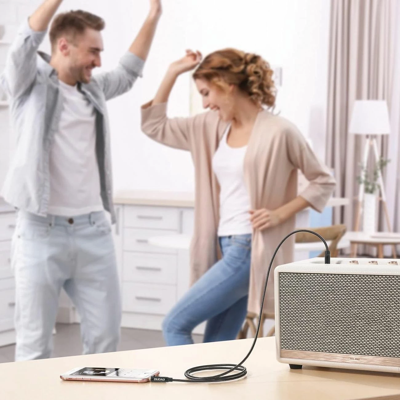 Avdio AUX kabel Dudao L12S, 1 m, mini jack 3,5 mm, črn