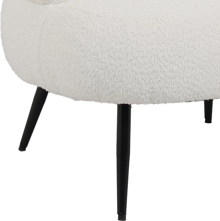 Fotel iz boucle, bela, s črnimi metalnimi nogami, 76x75x72 cm