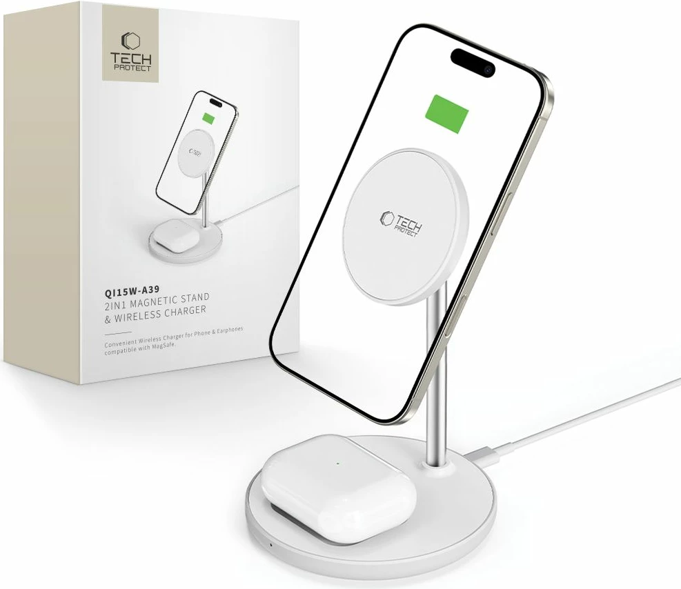 Polnilna postaja 2-v-1 za MagSafe Tech-Protect QI15W-A39, črna