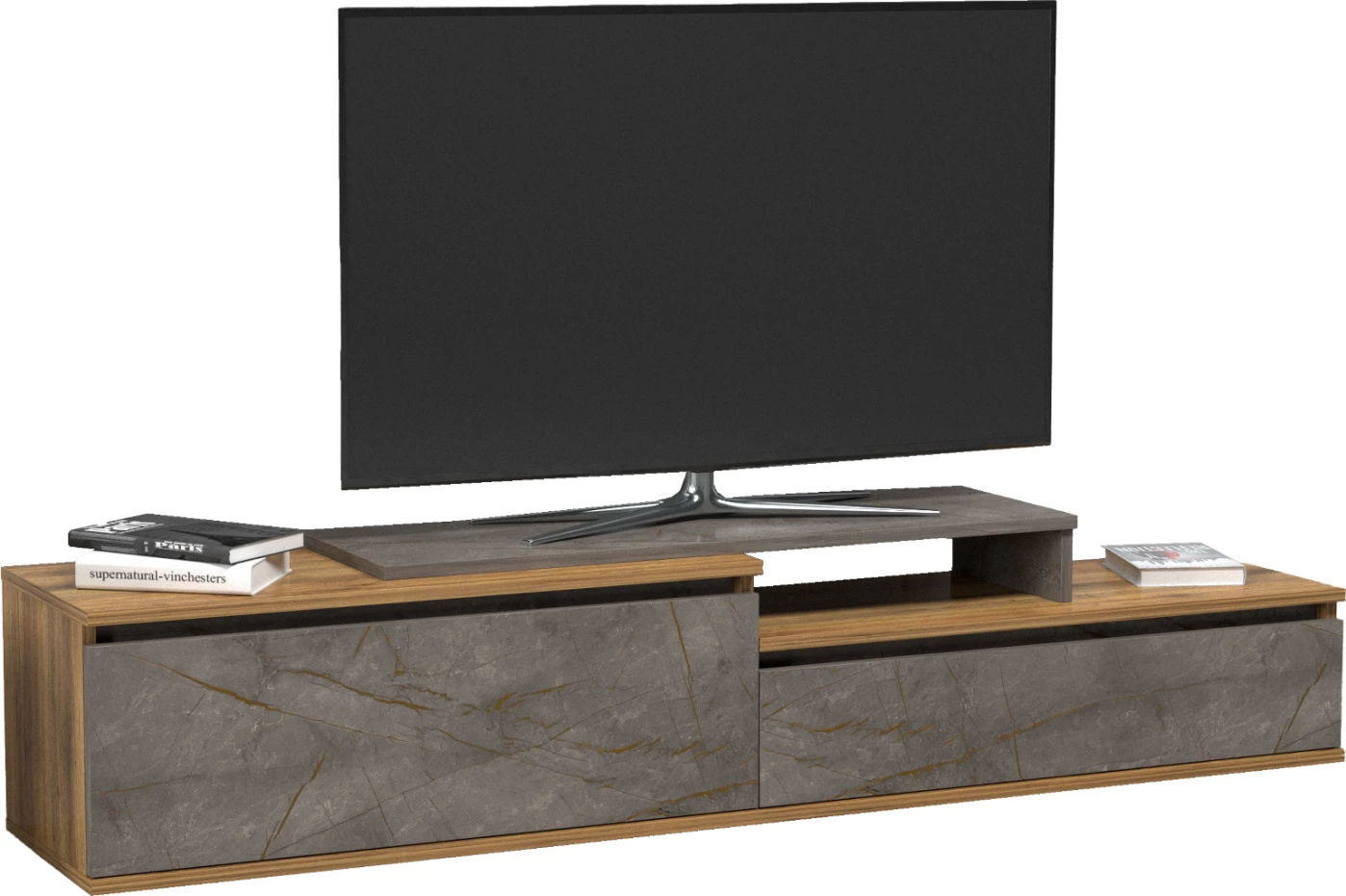 TV pohištvo LEIS FH18186 melamin v naravni in sivi marmorni barvi 180x35x42Hcm