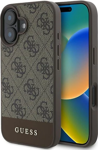 Ovitek za telefon 4G Bottom Stripe za iPhone 16 Plus 6,7", Guess, rjav