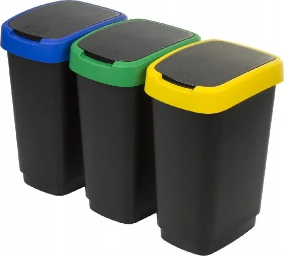 Kosi za smeti, 3 x 25 L, črni s barvnimi pokrovi Rotho Twist