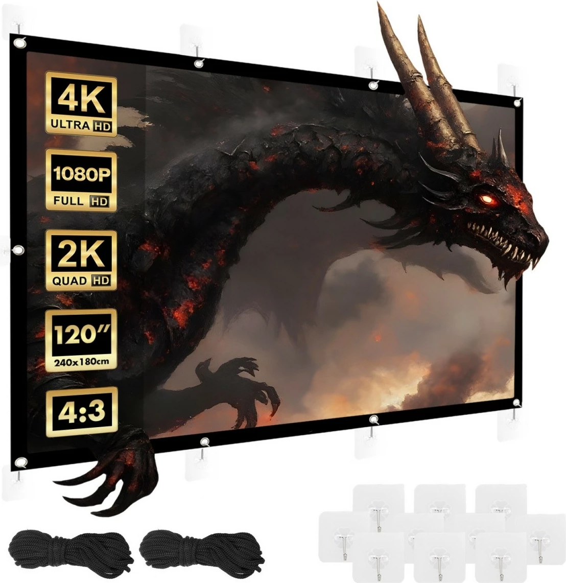 Projekcijsko platno Maclean MC-169, 120 inčev, 4:3, 240x180 cm, ročno, belo