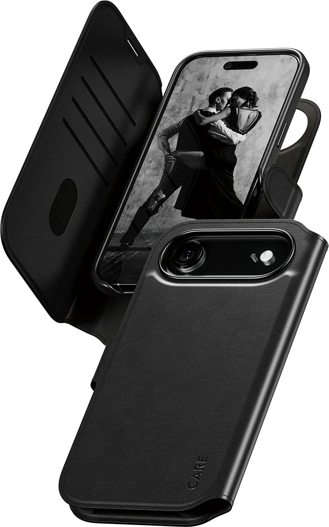 Ovitek za telefon 2-v-1 z denarnico, MagSafe PanzerGlass CARE Feature Case Tango za iPhone, črn