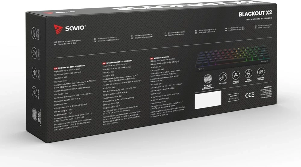 Mekančna tipkovnica, SAVIO BLACKOUT X2 RED, 60%, RGB, z napeljavo, črna
