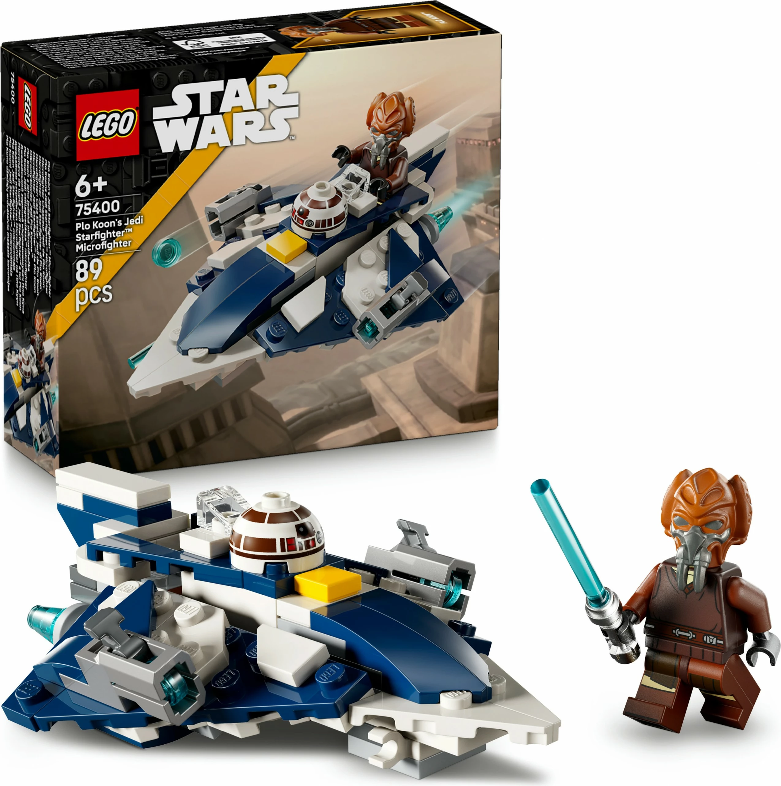 Mikroborilnik Star Wars Plo Koon’s Jedi Starfighter, LEGO set 75400, 89 kosov, večbarven