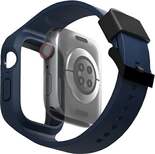 Trak z zaščitnim ovitkom UNIQ Monos za Apple Watch 44/45 mm, moder, komplet 2-v-1