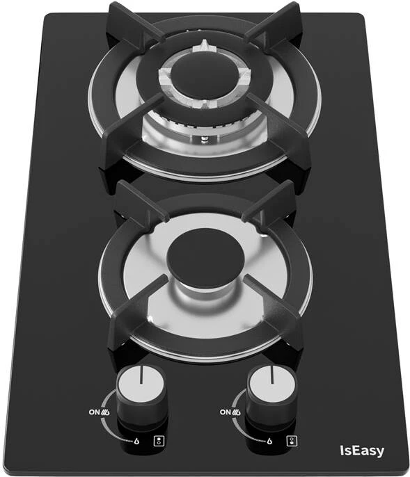 Plinska kuhalna plošča s črnim steklenim panelom, 2 gorilnika, IsEasy MGBG-312A, črna