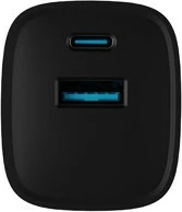 Stenski polnilec 30W, 1x USB-A + 1x USB-C, Natec Ribera GaN, črn