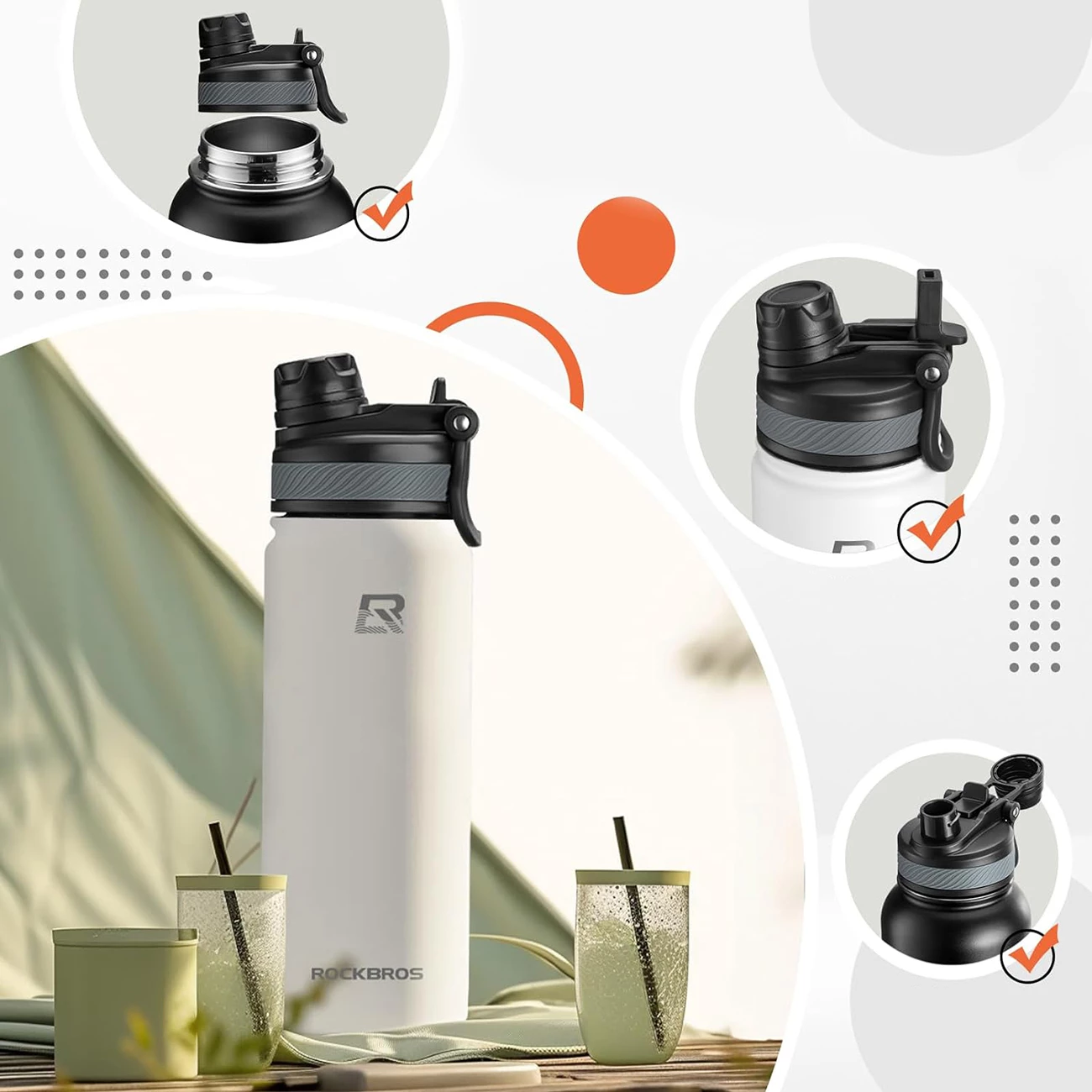 Termovka za kolo, 650 ml, bela — Rockbros 35210029006