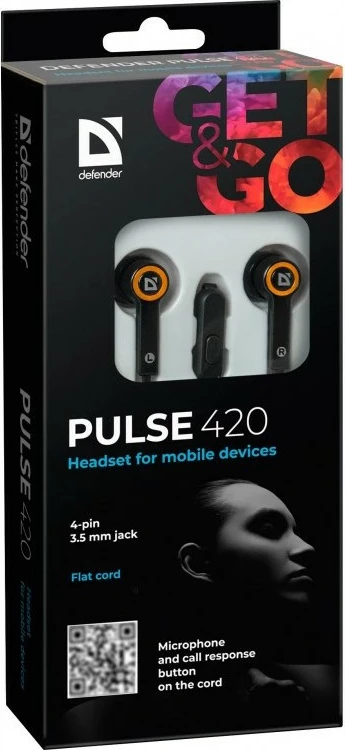 In-ear slušalke z mikrofonom Defender PULSE 420, 3,5 mm, črno-oranžne