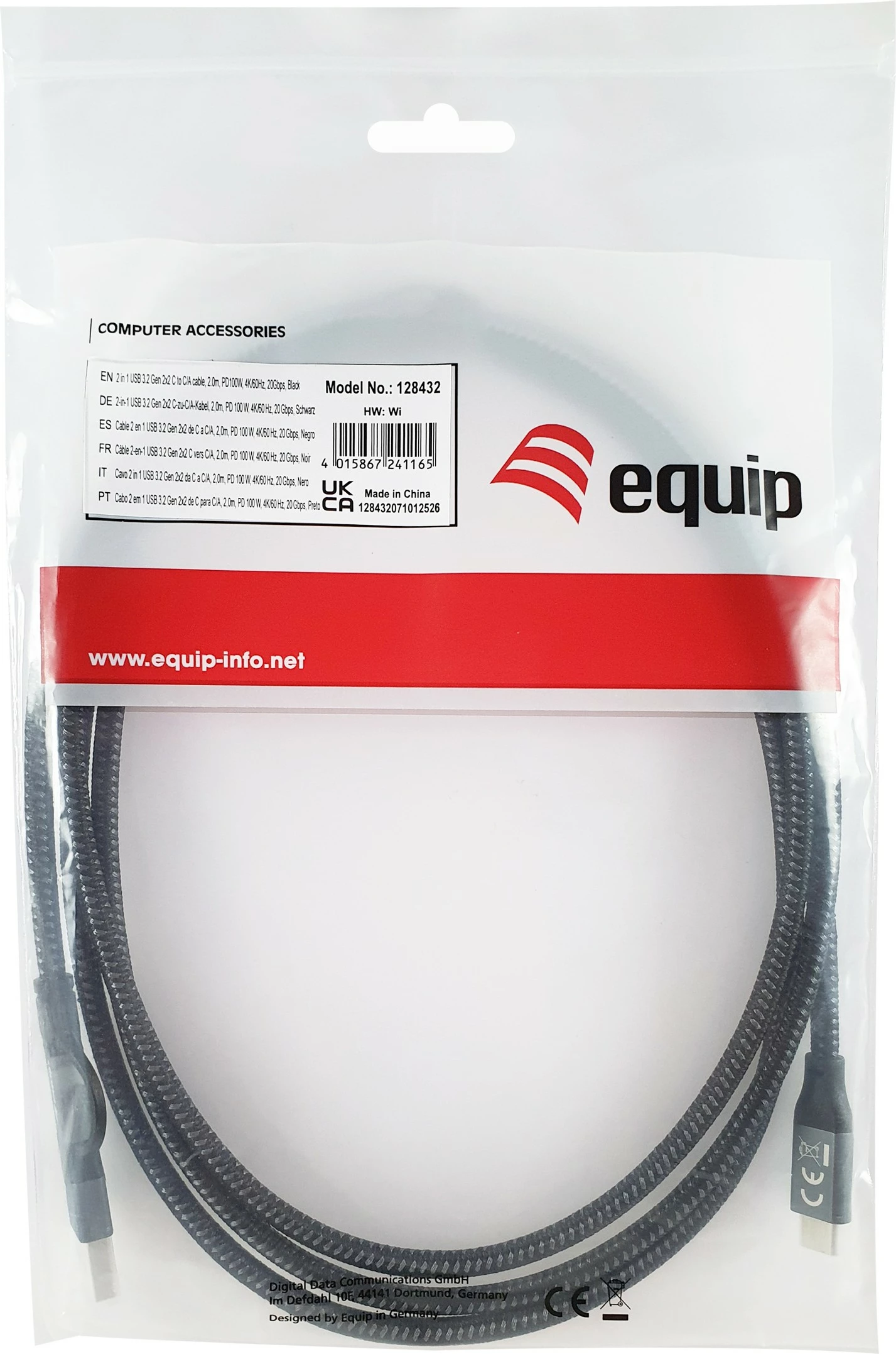 Kabel USB-C 3.2 na USB-C/A Equip, 2 m, 20Gbps, črn