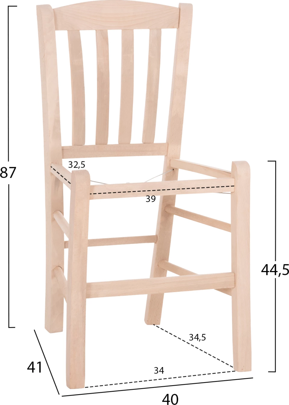Stol MONTE FH5588.02 iz bukovega lesa impregniran-nepobarvan 40x41x87Hcm. Samo okvir