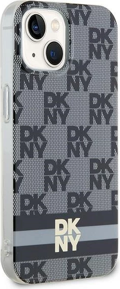 Zaščitni ovoj z vzorcem DKNY IML Checkered Mono in potiskanimi črtami MagSafe za iPhone 15/14/13, črn
