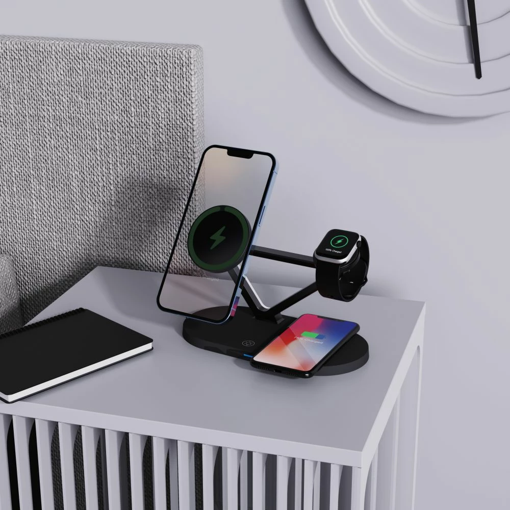 3-v-1 brezžični polnilec Tech-Protect QI15W-A41 z MagSafe za Apple, črn