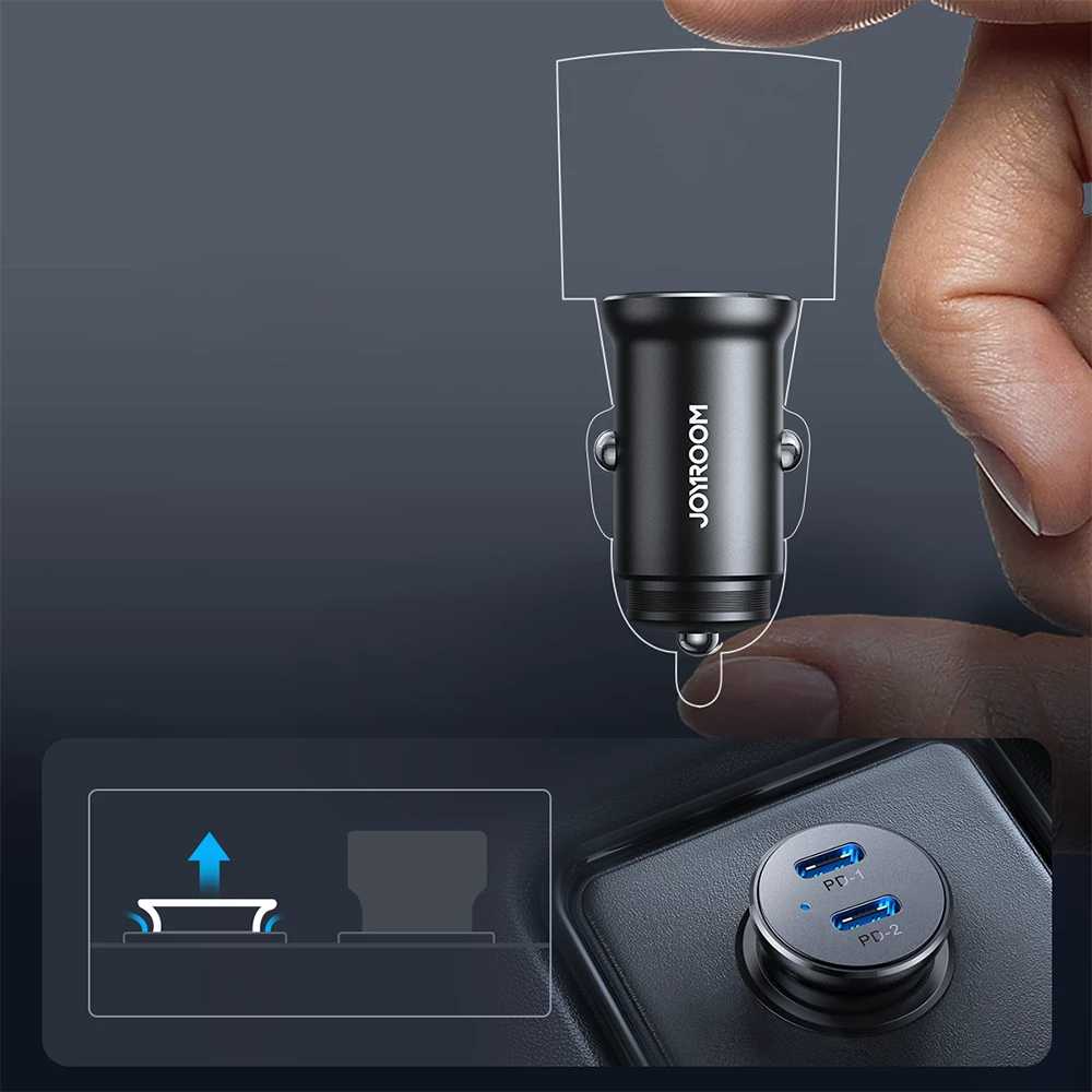 Avto polnilec, Joyroom JR-CCN06, 2x USB-C, 30W, kovina, črn