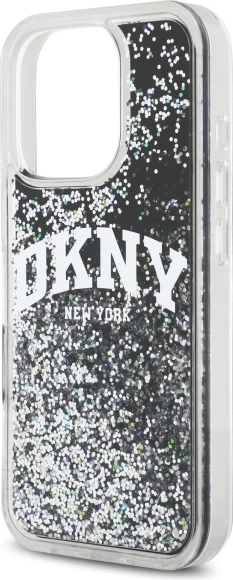 Trdi ovitek za iPhone 16 Pro 6,3" DKNY DKHCP16LLBNAEK, Liquid Glitter Arch Logo, črn