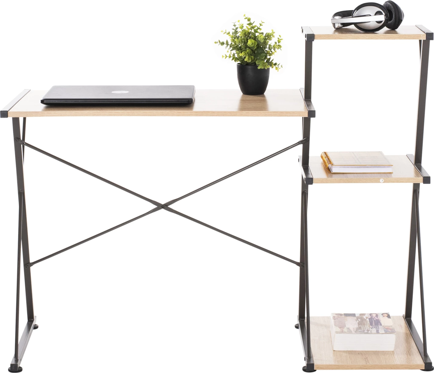 Pisalna miza FH9317 kovinsko črna z MDF namizjem v barvi hrasta 116X48X89,5Hcm