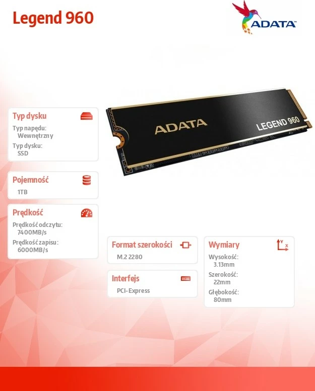Notranji SSD 1TB (M.2 2280, PCIe 4x4) Adata Legend 960