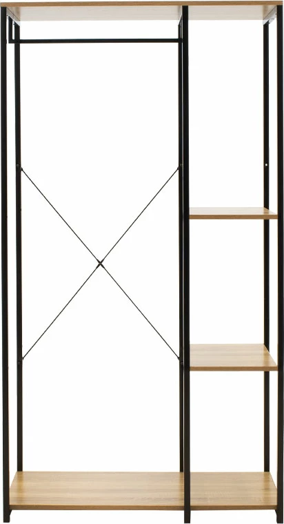 Vhodna enota Ramon, barva hrasta s črnim kovinskim okvirjem, 90,5x41x167 cm