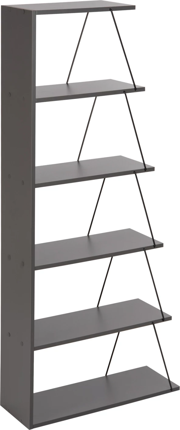 Mini knjižna omara TARS FH2241.20 siva melamin-črne kovinske palice 65x22-24x146Hcm